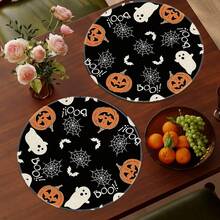 1/4/6pcs Halloween Series BOO Ghost Pumpkin Spider Web Hand-Painted Pattern Placemats, Suitable For Home Kitchen Materials Made Of Polyester Fiber, Kitchen Table Decoration, And Party Scene Decoration - Multicolor - View 5