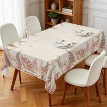 1pc Pink Reindeer Christmas Tablecloth, Pink Christmas Tree Reindeer Sleigh Gift Print Pattern, Polyester Material Single-Sided Print, Suitable For Tabletop, Washable And Reusable, Suitable For Indoor, Outdoor, Yard, Wedding, Banquet, Party, Outdoor Dining, Suitable For Craft Exhibition, Banquet Event Decoration - Multicolor - View 9