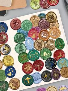 50pcs Wax Seal Stickers For Scrapbooking, Journaling, Planner, Notebook, Luggage, Manual, Guitar, Skateboard, Envelope, Postcard - Multicolor - View 3