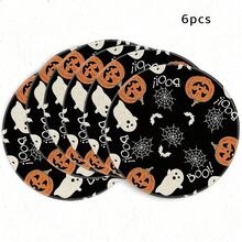 1/4/6pcs Halloween Series BOO Ghost Pumpkin Spider Web Hand-Painted Pattern Placemats, Suitable For Home Kitchen Materials Made Of Polyester Fiber, Kitchen Table Decoration, And Party Scene Decoration - Multicolor - View 12