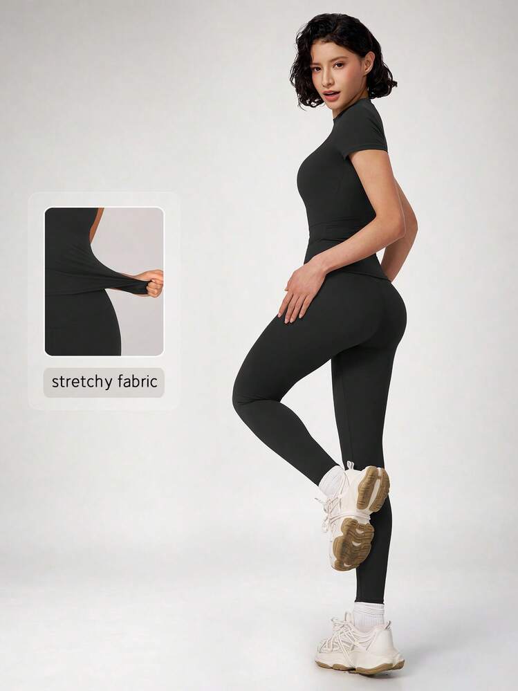 NcmRyu Women's Solid Color All-Match Versatile Casual Sportswear Set For Gym, Yoga, Running, Workout - Black - View 8