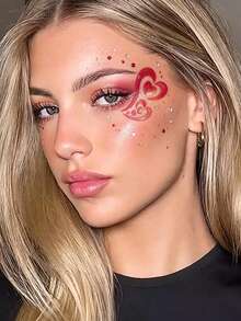 20PCS Temporary Tattoo Stencils, Floral Heart Pattern Reusable Flash Card Templates, DIY Hollow Face Eye Corner Graffiti Stencils, Adult Music Festival, Body Art Stencils - White - View 3