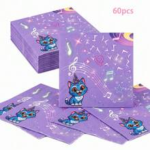 20/40/60Pcs,Purple Cartoon Cat Disposable Napkins,Lightning Bolt,Music Note And Star Printed Tissues,2-Ply Thick Music Theme Party Serviettes,Perfect For Birthday Parties,Music Gatherings,Cartoon Theme Parties And Table Decorations - Multicolor - View 9