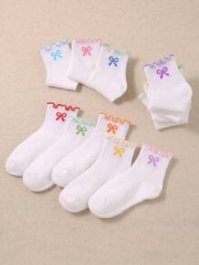 5/10/20 Pairs Random Ruffle Socks For Girls Bow Tween Girl Ankle Socks Toddler Fall Kids Socks Halloween Christmas Gift Back To School Daily Wear - Multicolor - View 2