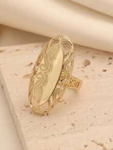 1pc Fashionable Personalized Gold Tone Ring, Suitable For Women's Daily Commute Wear, Holiday Gift - Gold - View 6