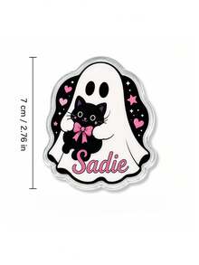 Custom Name Halloween Ghost Refrigerator Magnet, Personalized Fridge Magnet, Spooky Ghost Decor With Pumpkin, Candy And Black Cat Artwork, Refrigerator Decor For Halloween Parties, Home Decor, Halloween Gift For Kids, Friends And Ghost Lovers. - Multicolor - View 12