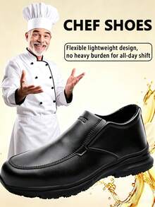 1 Pair Men's Wear-Resistant Slip-On Easy-To-Put-On Kitchen Chef Shoes, Hotel Back Kitchen Food Factory Work Shoes - Black - View 2