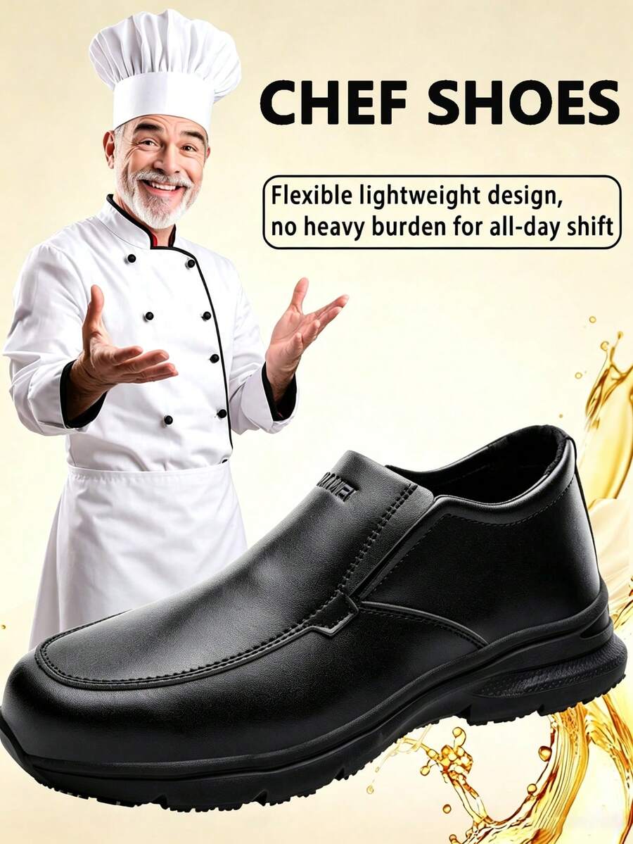 1 Pair Men's Wear-Resistant Slip-On Easy-To-Put-On Kitchen Chef Shoes, Hotel Back Kitchen Food Factory Work Shoes