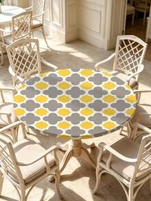 1pc Geometric Minimalist Round Tablecloth, Elastic Edge, Soft & Wrinkle-Resistant, Waterproof, Oil-Proof, Scratch-Resistant, Suitable For Round Dining Table, Outdoor Restaurant Decor & Outdoor Party, Kitchen, Baking, Outdoor Decor, Outdoor Patio, Breakfast, Brunch & Party Decor - Multicolor - View 2