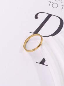 1pc Stainless Steel 18K Gold Plated Octagonal Curved Smooth Ring, Minimalist Streamlined Design, Versatile For T-Shirts, Shirts, Suits, Dresses, Daily Wear, Elegant Accessory - Polygonal Curved Glossy Ring - View 6