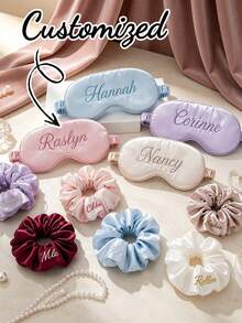 3pcs Customized Name Sleep Eye Mask Set With Storage Bag, Personalized Letter Sleep Mask, Best Bridesmaid Gift, Bridal Shower Gift, Personalized Wedding Favor, Shiny Faux Leather Eye Mask Gift Set - Multicolor - View 4