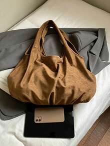 Women Shoulder Bag Hobo Bag Solid Color Fabric Soft Ruched Design Large Capacity Minimalist Style For Daily Work Shopping Ladies - Brown - View 7