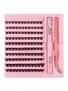 3 IN 1 Kit ,10‑18mm Mixed Length D Curl Individual Cluster Lashes Extension Kit, DIY False Eyelash Set With Bond, Seal Glue & Lash Application Tools For Daily & Party Makeup - Pink - View 7