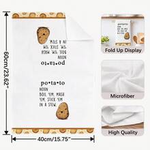 2pcs Funny Potato Text Cute Food Theme Pattern Kitchen Towels, 40*60cm Soft Microfiber Material Tea Towels, Suitable For Home Kitchen Restaurant Outdoor Camping Tabletop Cleaning Dish Cloth Hand Towel Accessories, Home Kitchen Towels Holiday Gift - Multicolor - View 3