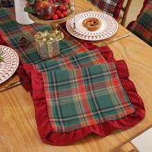 1pc Christmas Plaid Patchwork Velvet Ruffle Table Runner, Suitable For Christmas Holiday And Home Decor - Green Plaid - View 8