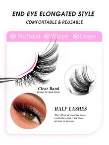 10 Pairs Half Eyelashes, Tail Extended Cat Eye Fox Eye Eyelashes, Outer Corner Extended Style, Daily Reusable False Eyelashes, Long Soft 3D Faux Mink Hair Eyelash Extensions For Makeup - Black - View 5