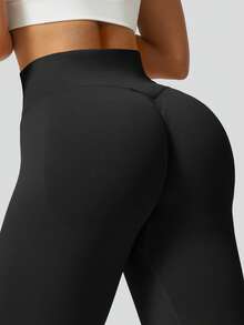 Women's High Waist Seamless Black Leggings, Booty Lift Tummy Control Versatile For Yoga Pilates Gym Workout, Sportswear - Black - View 5