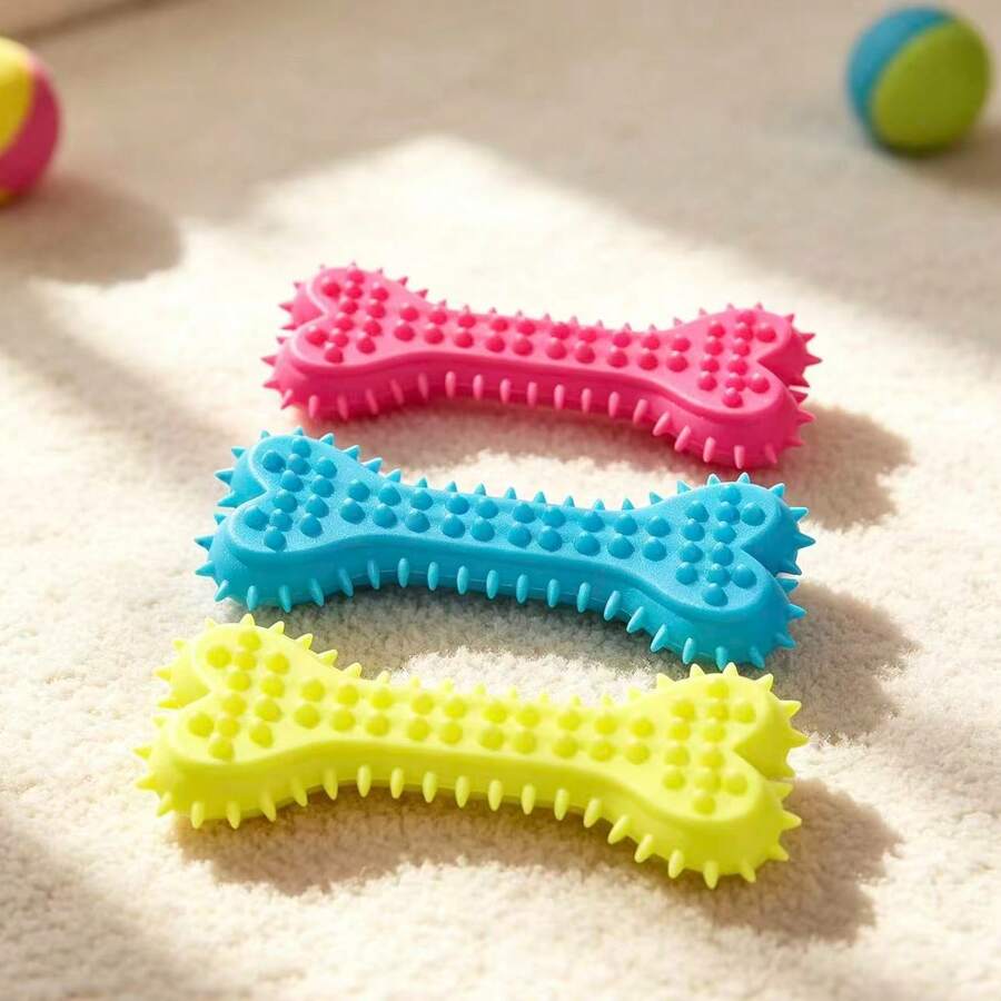 3pcs/1pc (Suitable For Small Dogs) Dog Chew Toy, Bone Shaped Dog Chew Toy, Clean Teeth, Rubber Toothbrush Stick Chew Toy, Used For Training And Entertainment (Suitable For Small Dogs, Not Suitable For Large Dogs) - Multicolor - View 1