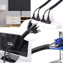 Cable Protector Sleeve For Wires, Cables And Data Lines, Split Tube For Power Cords, Audio/Video Cables - Desktop PC, TV, Computer Cable Organizer, Pet Chew Protection - Black - View 7