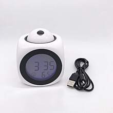 Reloj despertador con proyección para dormitorio, reloj despertador digital con función de informe de hora por voz, reloj electrónico digital de 12/24 horas, proyección en el techo con voz, pantalla LED de hora y temperatura, adecuado para mesas de noche y oficinas (blanco). - Blanco 1 pieza - Ver 6
