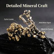 1pc Natural Black Stone Pyrite Miner Figurine, Handcrafted Mineral Cluster Specimen, Desktop Decor Collectible Gift, Random Shape - Black Tourmaline Miner - View 4