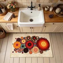 1pc Bathroom Anti-Slip Mat, Soft Faux Cashmere Material Floor Mat, Vintage Artistic Round Pattern Faux Cashmere Rug, Kitchen Anti-Slip, Bathroom Anti-Slip, Entrance Door, Bedroom Door Mat, Multi-Scenario Use Anti-Slip Mat, Room Decor, Holiday Gift - Multicolor - View 5