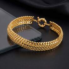 1pc Exaggerated Hip Hop Style 14k Gold Plated Copper Sailor Clasp Bracelet For Women - Gold - View 4