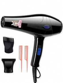 1 buah Pengering Rambut Bertenaga Tinggi, Motif Kelinci Perempuan dengan Transfer UV, Cangkang Nilon Tahan Lama, Kontrol Satu Sentuhan, Aliran Udara Kuat, Dilengkapi Sisir dan Aksesoris Sisir Lancip, Nozel Udara Ganda, Gaya Acak untuk Penggunaan di Rumah dan Salon, Colokan Dinding - Hitam - View 1