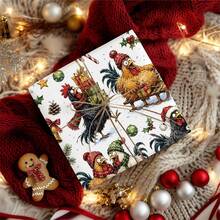 1Set Funny Christmas Chicken Wrapping Paper Roll , Holiday Gift Wrap Paper With Christmas Chickens, Roosters Wearing Santa Hats, Snowflakes, Ornaments, And Festive Winter Design For Xmas Gifts, Party Decorations, Includes Christmas Stickers - Multicolor - View 5