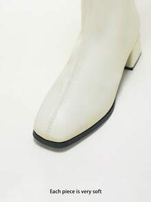 Girls' Knee High Boots Square Toe Chunky Heel, Soft Faux Leather Side Zipper, Autumn Winter 2026 - White - View 5