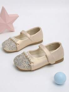 Girls' Pearlescent Pink Rhinestone Pearl Hook & Loop Mary Jane Shoes, Suitable For Autumn Party, Performance And Holiday Outfits - Baby Pink - View 4