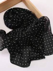 1pc Spring/Summer Casual Printed Versatile Elegant Hijab Scarf, Simple Soft Breathable Chiffon - #136 Black Polka Dots - View 1