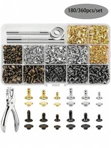 360/180 Sets Leather Rivets, Leather Rivet Kit, 4 Colors 3 Sizes Leather Rivets And Snaps For Leather Crafts, Clothing, Shoes, Leather Boots, Bags, Decoration (Gold, Silver, Bronze And Gunmetal) - Multicolor - View 1