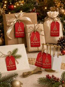 18 buah Label Hadiah Natal, Label Gantung Liburan Merah & Emas, Label Pohon Natal Feliz Navidad, Cocok untuk Pembungkus Hadiah, Kotak, Tas, Suvenir Pesta, dan Dekorasi Liburan - MultiWarna - View 1