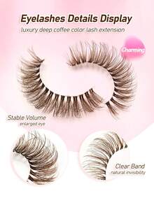 5 Pairs Fluffy Thin Brown False Eyelashes, Anime Effect Natural Makeup Look, Soft Brown Eyelash Extensions, Cartoon Eye Transparent Stem Natural Eyelashes, Reusable, Suitable For Beginners - Black - View 4