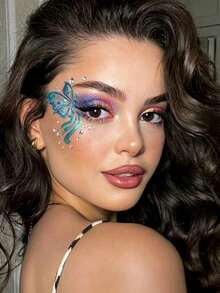 16PCS Temporary Tattoo Stencils, Reusable Floral & Butterfly Pattern Flash Card Templates, DIY Hollow Face & Eye Corner Graffiti Painting Stencils, Adult Music Festival Body Art Templates - White - View 4