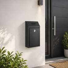 Shoze Lockable Wall‑Mounted Metal Drop Box With Hardware Keys, Practical Collection Box For Suggestion Papers And Donation Receipts - Black - View 2