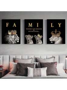 3pcs/Set Modern Abstract Lion Family Inspirational Quote Wall Art Canvas Painting, Suitable For Living Room Decor, Unframed - Lion - View 4