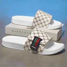 2026 Spring/Summer Korean Style Men's Personalized Print Slide Sandals, EVA Quick-Dry Soft Sole Roman Pattern Non-Slip Wear-Resistant, Fashionable Versatile Slippers For Bathroom, Home, Outdoor And Beach - White - View 2