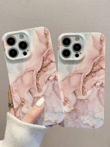 Casing Pelindung Penuh Motif Marmer Merah Muda dengan Urat Foil Emas, Kompatibel dengan Seri 18/17/16/15/14/13/12/11; Dilengkapi Fitur Tahan Air, Tahan Guncangan, Anti Jatuh, dan Tahan Gores, Pilihan Hadiah Musim Semi yang Ideal. - Putih - View 2