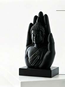 1pc Palm Embracing Buddha Statue Ornament, Black Buddha Sculpture With Base, Zen Style Desktop Decor Craft, Exquisite Design With Premium Texture, Suitable For Home, Office, Study Desk Placement, Creating A Peaceful Atmosphere, Entryway Desk Soft Decor Ornament, Artistic Indoor Desktop Decoration - Best Seller - View 6