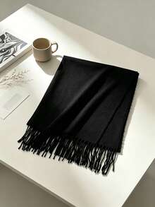 1pc Autumn/Winter Warm Solid Color Scarf, Minimalist Versatile Neck Warmer Shawl, Multiple Colors Available - Black - View 3
