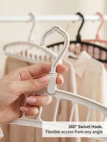 1pc Foldable Multi-Function Wardrobe Clothes Hanger, 11-Hole Non-Slip Bedroom Drying Rack, 360° Rotating Multi-Hook Living Room Storage Hanger, Suitable For Wardrobe, Bedroom, Living Room, Balcony, Kitchen And Bathroom Storage. Multi-Function Space-Saving Bedroom Furniture Clothes Hanger, Foldable Storage Standing Wardrobe Hanging Rack, 11-Hole Non-Slip Wardrobe Clothes Hanger, Multi-Hook Bedside Cabinet Hanging Rack, Moisture-Resistant Practical Kitchen Furniture Clothes Hanger, Style/Color Random. - Multicolor - View 4
