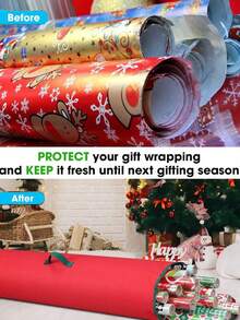 1pc Christmas Red Wrapping Paper Storage Hanging Bag, Gift Packaging Organizer, Foldable Gift Bag Storage, Dustproof Holiday Paper Storage Container, For Thanksgiving And Christmas Holiday Wrapping Paper Organizers - Red - View 6