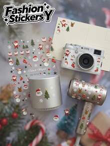 1 Set Christmas Santa Claus, Snowman, Christmas Tree, Reindeer Decorative Stickers, Christmas Holiday Atmosphere, Independent Detachable Stickers, Easy-To-Peel Adhesive Backing, Firm Adhesion, Suitable For Phone Cases, Water Bottles, Digital Accessories, Storage Containers, Desktop Items, Adult Item Exterior Decorative Stickers - Decorative Stickers - View 1