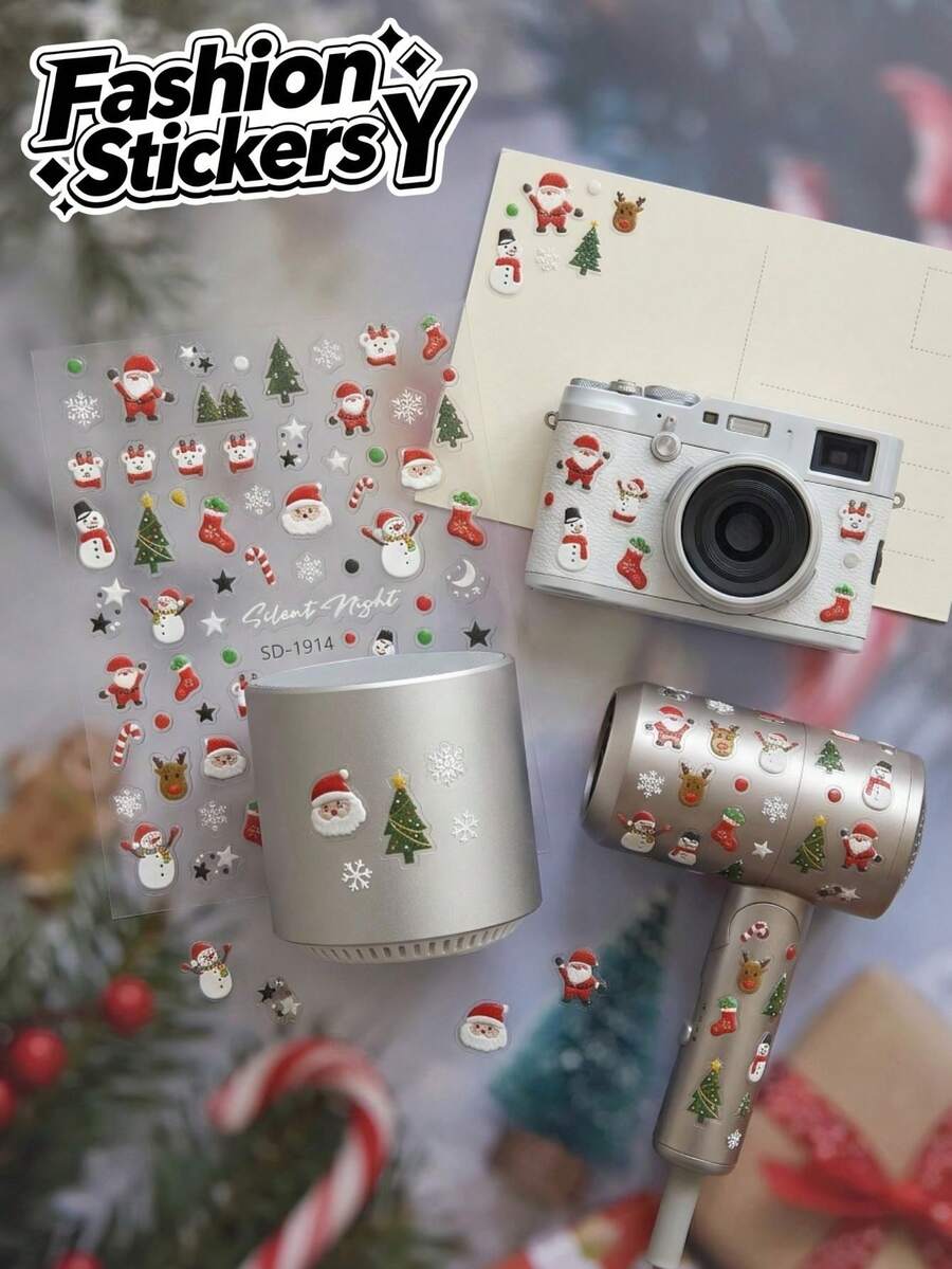 1 Set Christmas Santa Claus, Snowman, Christmas Tree, Reindeer Decorative Stickers, Christmas Holiday Atmosphere, Independent Detachable Stickers, Easy-To-Peel Adhesive Backing, Firm Adhesion, Suitable For Phone Cases, Water Bottles, Digital Accessories, Storage Containers, Desktop Items, Adult Item Exterior Decorative Stickers - Decorative Stickers - View 1