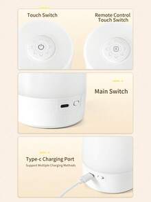 LED Touch Night Light USB Rechargeable Desk Lamp With Switch 3 Color Adjustable Bedside Night Light Bedroom Decor Lamp - White - View 9
