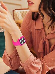 2合1運動矽膠錶帶與錶殼，相容 40mm、41mm、42mm、44mm、45mm、46mm 與 49mm 尺寸，柔軟舒適鉚接矽膠錶帶搭配防震鏤空矽膠保護殼，相容 Series Ultra/12/11/10/9/8/7/6/5/4/SE 機型，防水運動錶帶與錶殼套組，男女適用 - 矽膠錶帶+錶殼-艷粉色 - 查看 11