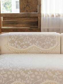 1 cái vỏ đệm ghế sofa họa tiết jacquard hoa dây leo có vân nổi kèm tua rua, chống trầy xước chống trượt, thân thiện với thú cưng, mềm mại, giặt máy được, phù hợp cho sofa 1/2/3/4 chỗ và sofa góc chữ L, phong cách Bohemian Farmhouse cho nội thất gia đình - Màu be - Xem 8