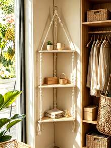 1 buah Rak Penyimpanan Sudut Tali Putih, Gaya Bohemian, Rak Gantung & Pajangan Tali Putih Anyaman Buatan Tangan Warna Beige, Rak Luar Ruangan Multifungsi yang Dipasang di Dinding, Mudah Dipasang, Cocok untuk Semua Musim, Rak Penyimpanan Dinding Kayu Ruang Tamu - Cocok untuk Hadiah Natal dan Halloween, Dekorasi Rumah, Dekorasi Rumah Natal, Dekorasi Ruang Ganti - MultiWarna - View 12